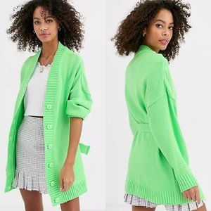 Neon green belted cardigan
